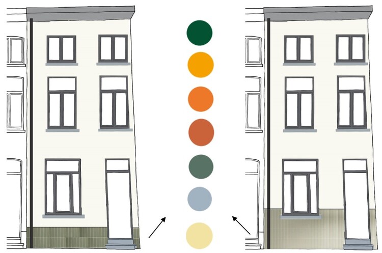 Een schets met de mogelijkheden voor afwerking van de gevel en gevelplint